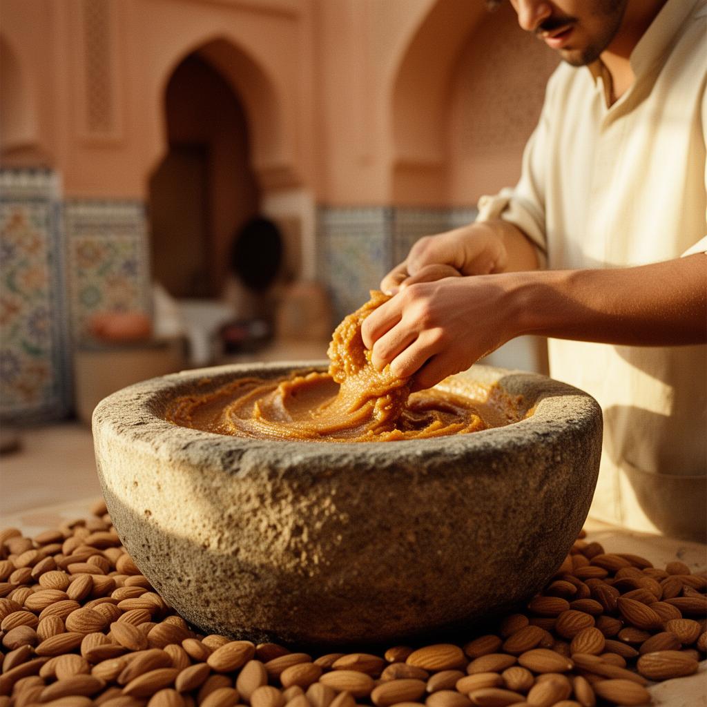 Préparation traditionnelle de l'amlou par les artisans du Souss